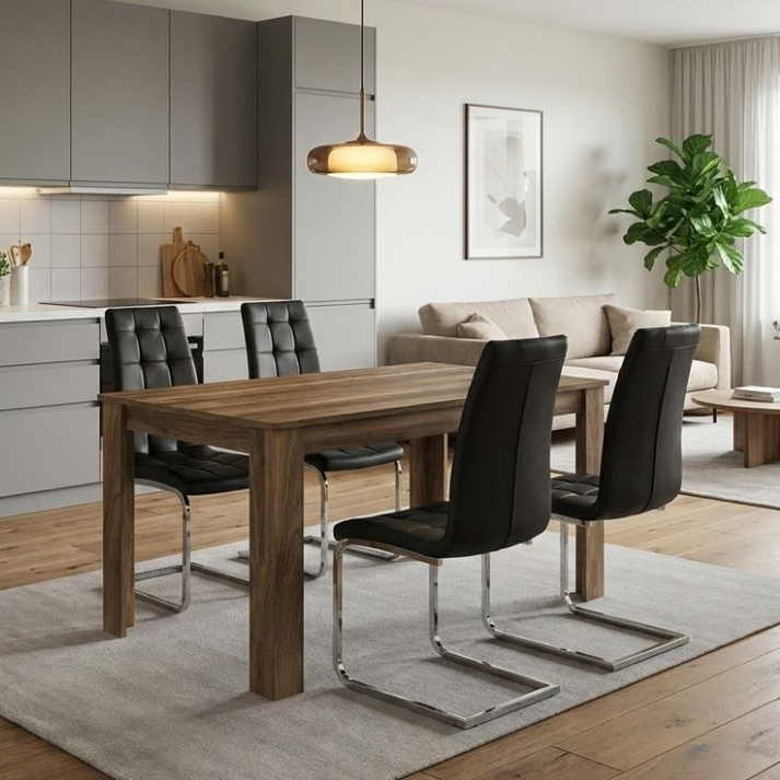 Σετ τραπεζαρία 5τμχ Darlen - Vela χρώμα καρυδί - μαύρο 125x72x74εκ.