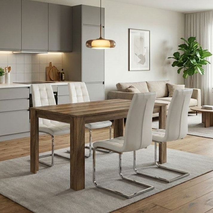 Σετ τραπεζαρία 5τμχ Darlen - Vela χρώμα καρυδί - λευκό 125x72x74εκ.