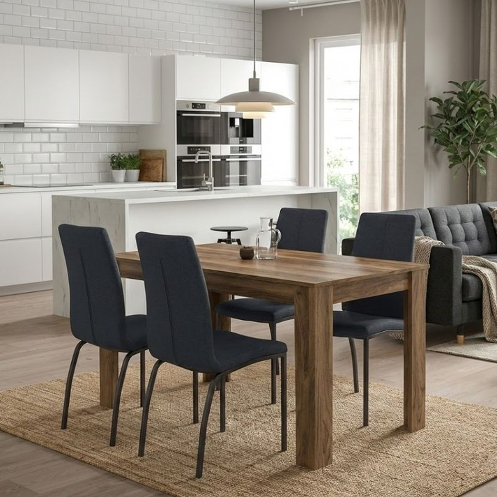 Σετ τραπεζαρία 5τμχ Darlen - Fina χρώμα καρυδί - ανθρακί 125x72x74εκ.