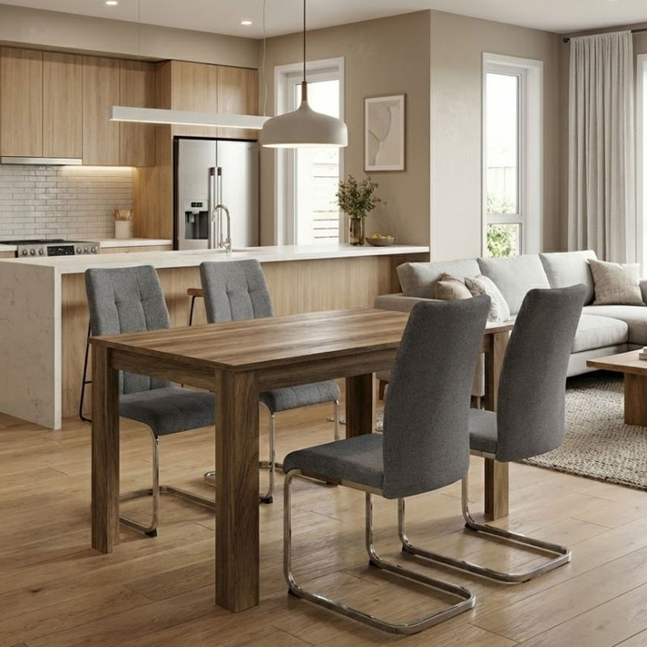 Σετ τραπεζαρία 5τμχ Darlen - Laura χρώμα καρυδί - γκρι 125x72x74εκ.