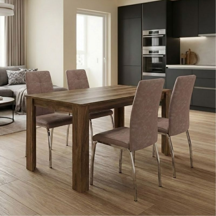 Σετ τραπεζαρία 5τμχ Darlen - Alma χρώμα καρυδί - μπεζ 125x72x74εκ.