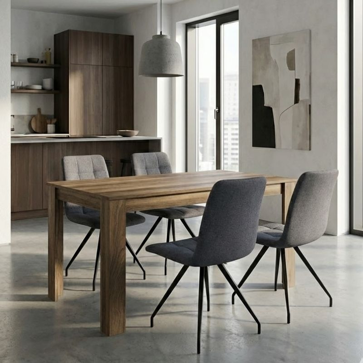 Σετ τραπεζαρία 5τμχ Darlen - Bianca χρώμα καρυδί - γκρι 125x72x74εκ.