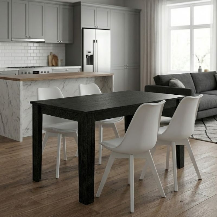 Σετ τραπεζαρία 5τμχ Darlen - Viva χρώμα sencron black - λευκό 125x72x74εκ.