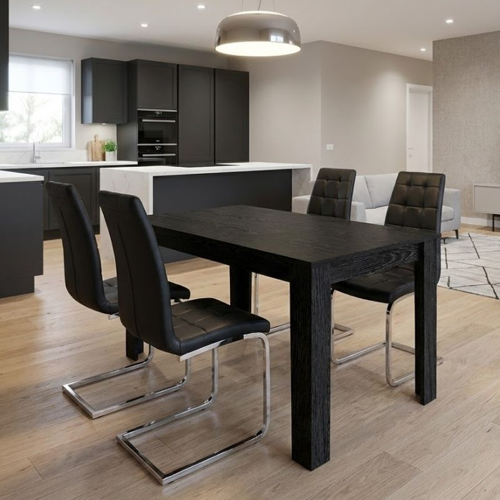 Σετ τραπεζαρία 5τμχ Darlen - Vela χρώμα sencron black - μαύρο 125x72x74εκ.