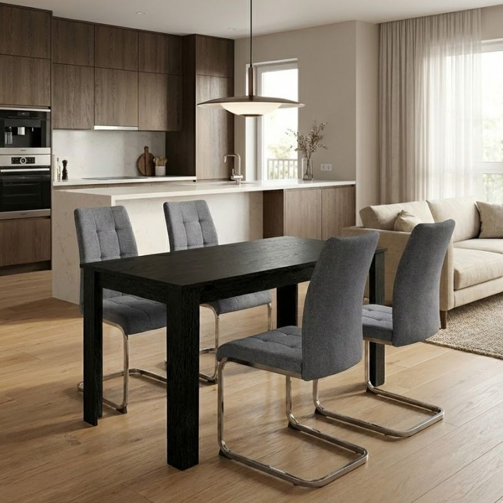 Σετ τραπεζαρία 5τμχ Darlen - Laura χρώμα sencron black - γκρι 125x72x74εκ.