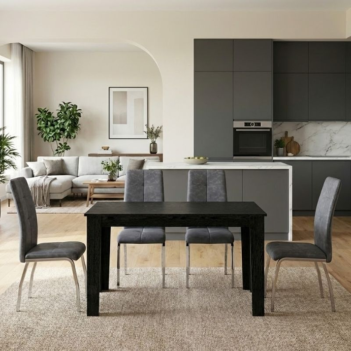 Σετ τραπεζαρία 5τμχ Darlen - Alma χρώμα sencron black - γκρι 125x72x74εκ.