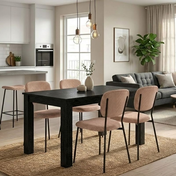 Σετ τραπεζαρία 5τμχ Darlen - Kevin χρώμα sencron black - μόκα 125x72x74εκ.