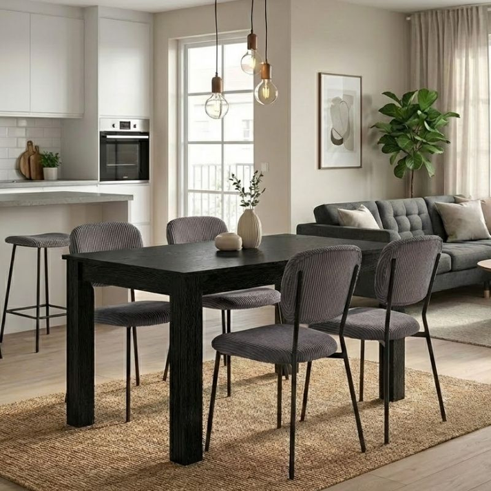 Σετ τραπεζαρία 5τμχ Darlen - Kevin χρώμα sencron black - γκρι 125x72x74εκ.