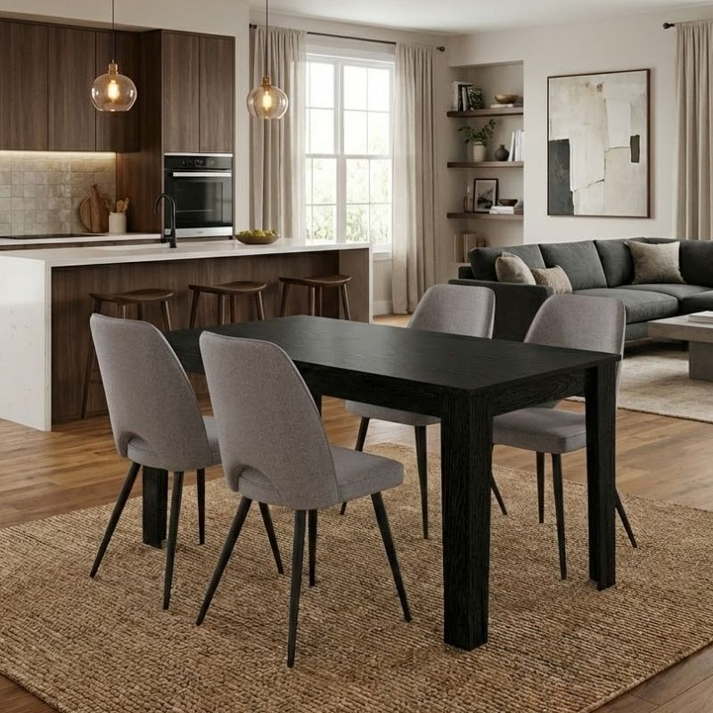 Σετ τραπεζαρία 5τμχ Darlen - Christy χρώμα sencron black - ανοιχτό μπεζ 125x72x74εκ.