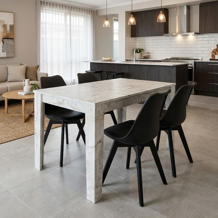 Σετ τραπεζαρία 5τμχ Darlen - Viva χρώμα λευκό εφέ μαρμάρου - μαύρο 125x72x74εκ.