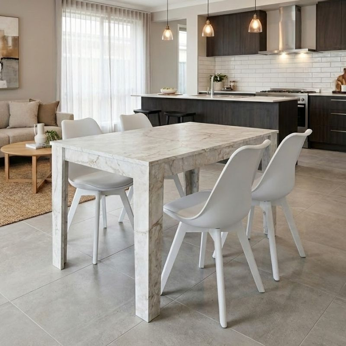 Σετ τραπεζαρία 5τμχ Darlen - Viva χρώμα λευκό εφέ μαρμάρου - λευκό 125x72x74εκ.