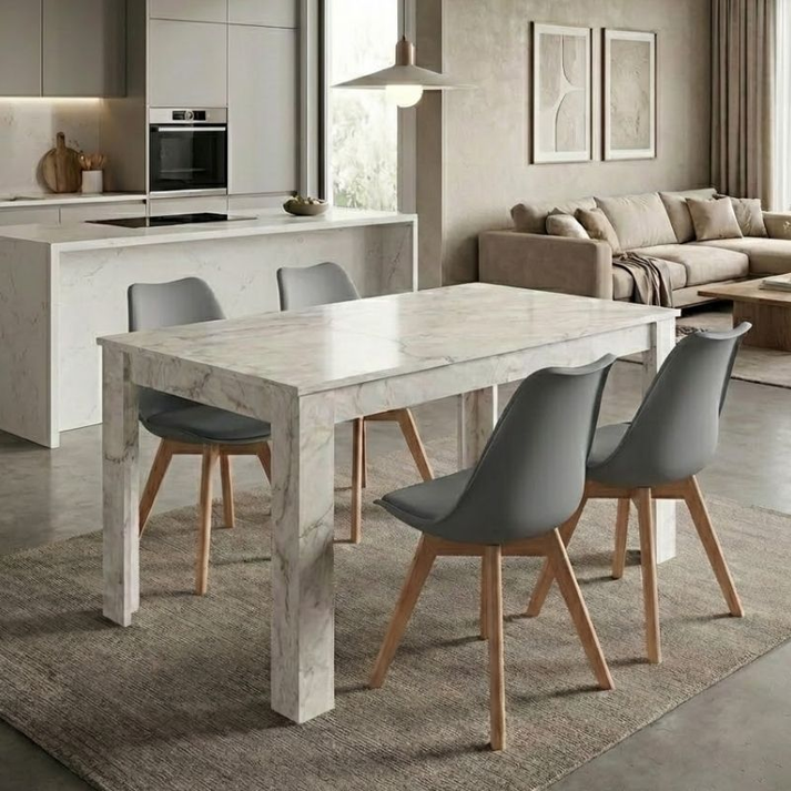 Σετ τραπεζαρία 5τμχ Darlen - Viva χρώμα λευκό εφέ μαρμάρου - γκρι 125x72x74εκ.