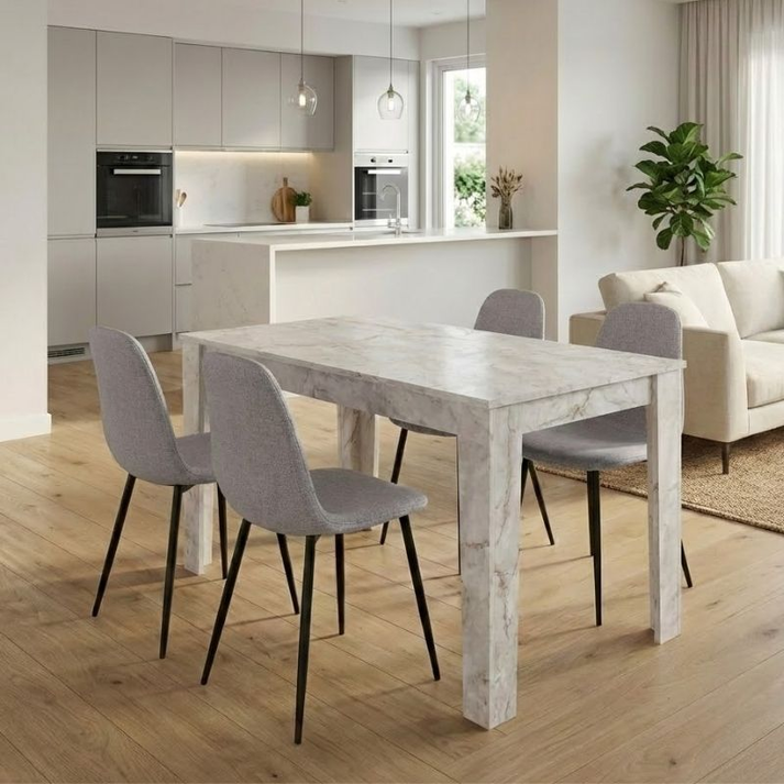 Σετ τραπεζαρία 5τμχ Darlen - Iris χρώμα λευκό εφέ μαρμάρου - ανοιχτό μπεζ 125x72x74εκ.