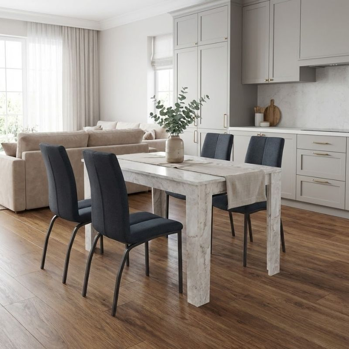 Σετ τραπεζαρία 5τμχ Darlen - Fina χρώμα λευκό εφέ μαρμάρου - ανθρακί 125x72x74εκ.