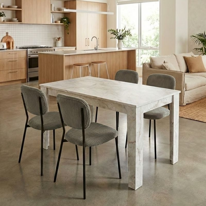 Σετ τραπεζαρία 5τμχ Darlen - Kevin χρώμα λευκό εφέ μαρμάρου - λαδί 125x72x74εκ.