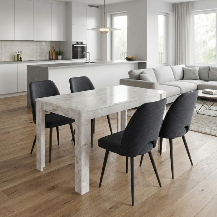 Σετ τραπεζαρία 5τμχ Darlen - Christy χρώμα λευκό εφέ μαρμάρου - ανθρακί 125x72x74εκ.