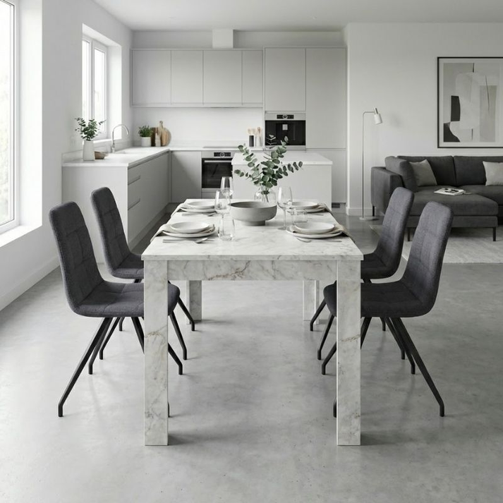 Σετ τραπεζαρία 5τμχ Darlen - Bianca χρώμα λευκό εφέ μαρμάρου - γκρι 125x72x74εκ.