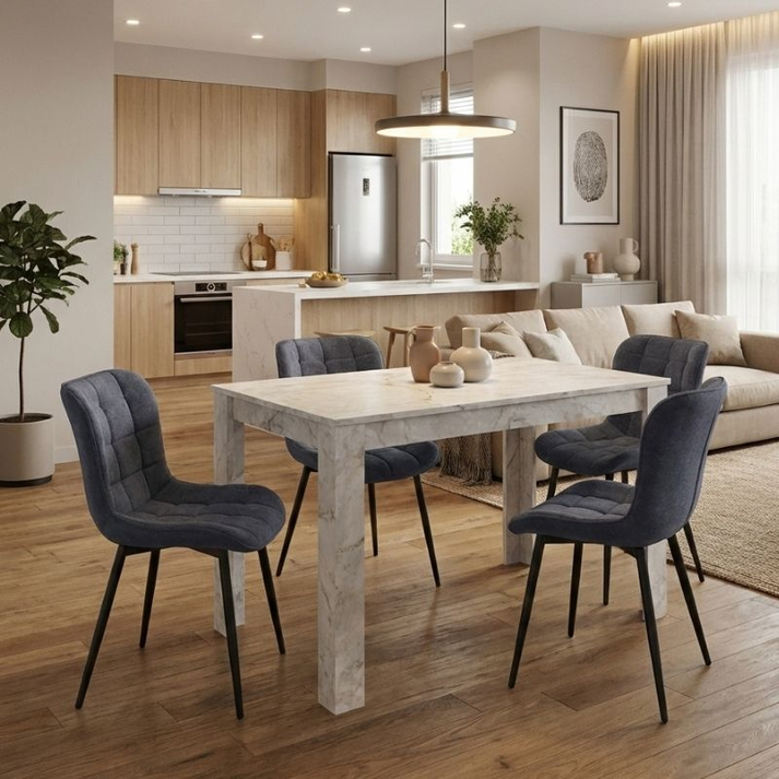 Σετ τραπεζαρία 5τμχ Darlen - Chiara χρώμα λευκό εφέ μαρμάρου - ανθρακί 125x72x74εκ.