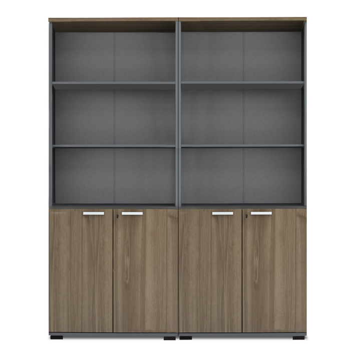 Βιβλιοθήκη γραφείου με κλειδαριά επαγγελματική Venturo χρώμα ανθρακί - καρυδί 160x40x200εκ.