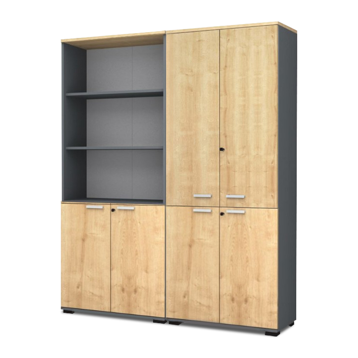 Ντουλάπα γραφείου με κλειδαριά επαγγελματική Venturo χρώμα ανθρακί - φυσικό οξιάς 160x40x200εκ.