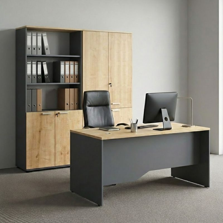 Ντουλάπα γραφείου με κλειδαριά επαγγελματική Venturo χρώμα ανθρακί - φυσικό οξιάς 160x40x200εκ.