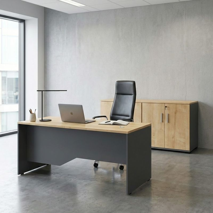 Ντουλάπι γραφείου με κλειδαριά επαγγελματικό Venturo χρώμα ανθρακί - φυσικό οξιάς 160x40x80εκ.