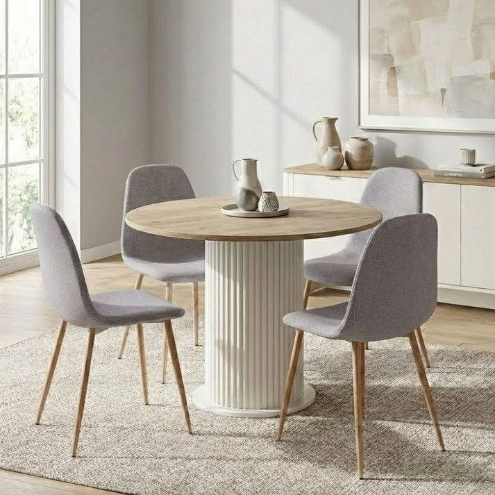 Σετ τραπεζαρία 5τμχ Bohema - Iris χρώμα ivory/sepet oak - ανοιχτό μπεζ Ø90x77,7εκ.