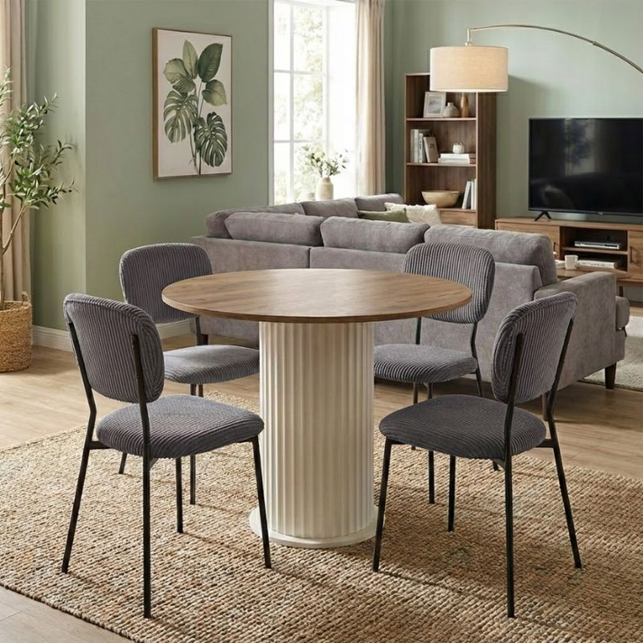 Σετ τραπεζαρία 5τμχ Bohema - Kevin χρώμα ivory/sepet oak - γκρι Ø90x77,7εκ.