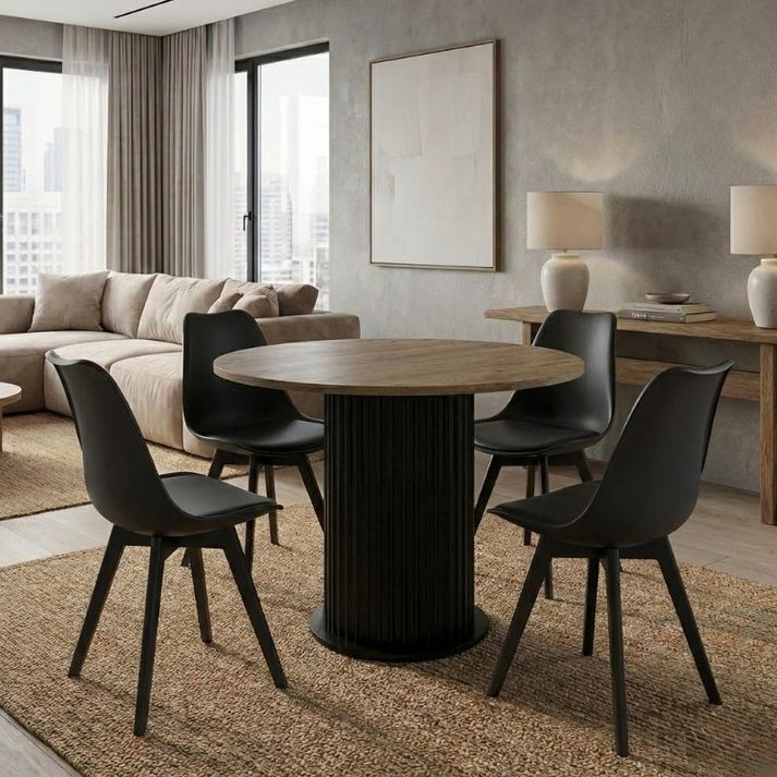 Σετ τραπεζαρία 5τμχ Bohema - Viva χρώμα μαύρο/sepet oak - μαύρο Ø90x77,7εκ.