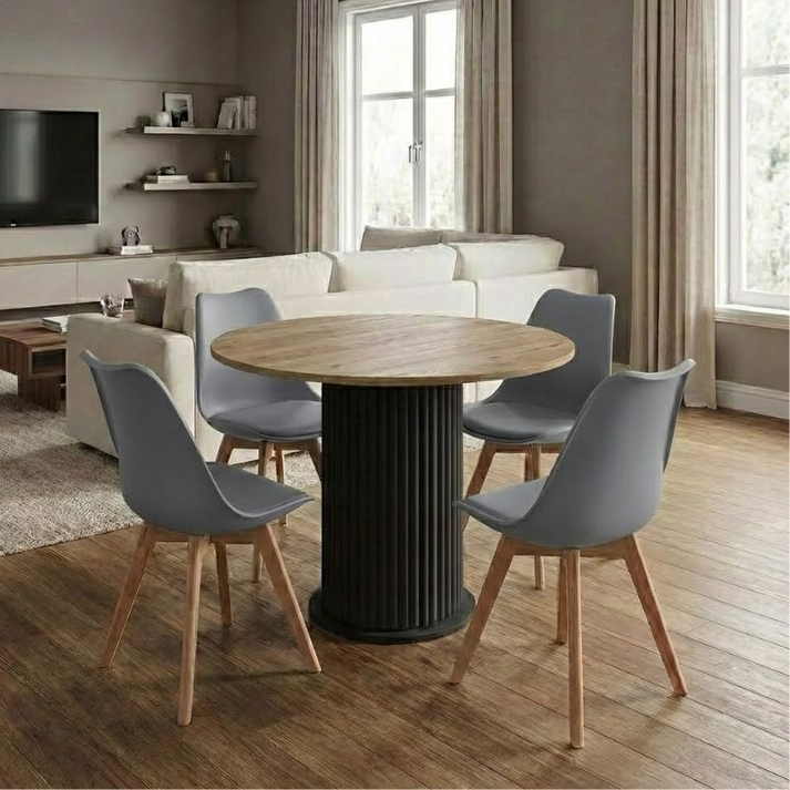 Σετ τραπεζαρία 5τμχ Bohema - Viva χρώμα μαύρο/sepet oak - γκρι Ø90x77,7εκ.