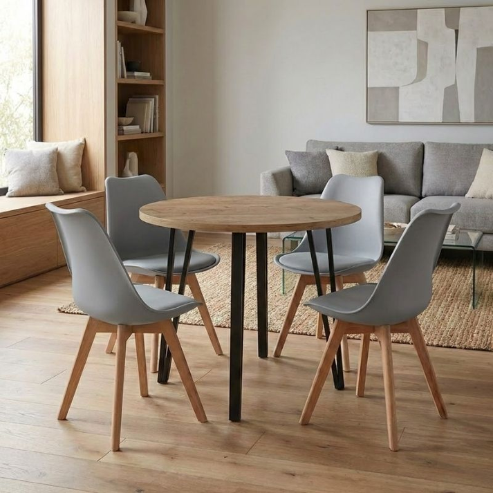 Σετ τραπεζαρία 5τμχ Xana - Viva χρώμα sepet oak - γκρι Ø90x77,5εκ.