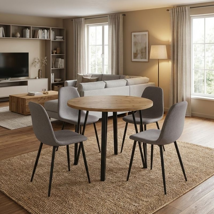 Σετ τραπεζαρία 5τμχ Xana - Iris χρώμα sepet oak - ανοιχτό μπεζ Ø90x77,5εκ.