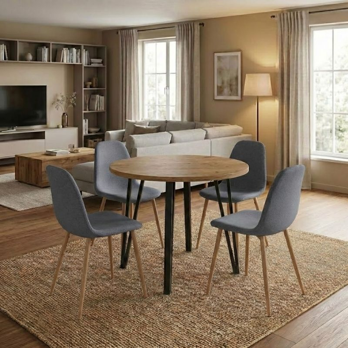 Σετ τραπεζαρία 5τμχ Xana - Iris χρώμα sepet oak - γκρι/φυσικό πόδι Ø90x77,5εκ.