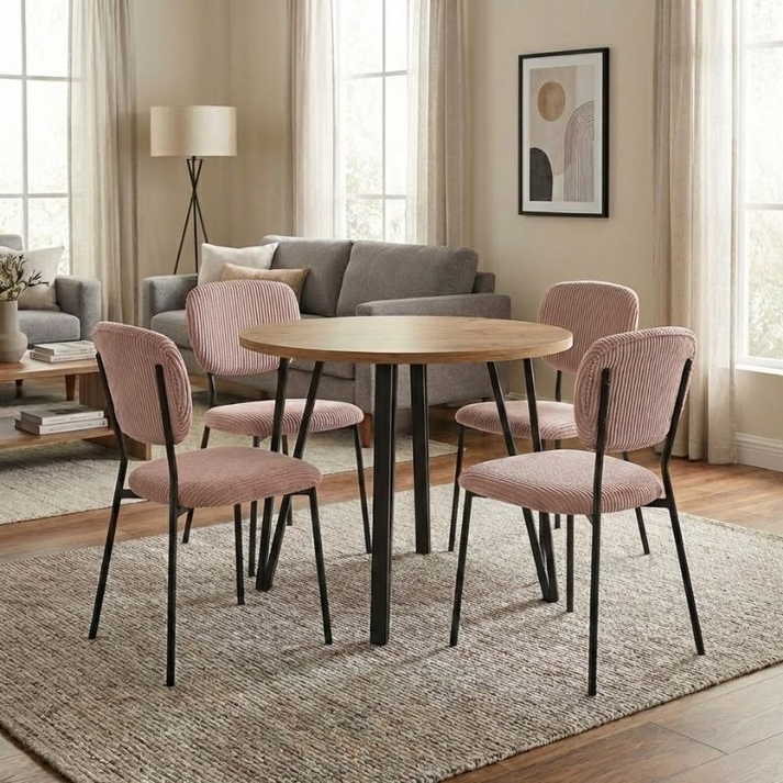 Σετ τραπεζαρία 5τμχ Xana - Kevin Megapap χρώμα sepet oak - μόκα Ø90x77,5εκ.