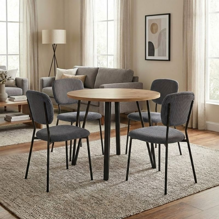 Σετ τραπεζαρία 5τμχ Xana - Kevin χρώμα sepet oak - γκρι Ø90x77,5εκ.