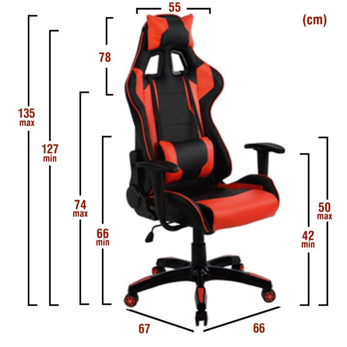 Πολυθρόνα Γραφείου Gaming ΚΥΛΛΗΝΗ Κόκκινο/Μαύρο PVC 66x67x127-135cm