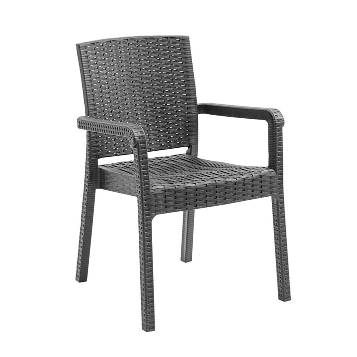 LORA Pro Πολυθρόνα Κήπου - Βεράντας Στοιβαζόμενη, PP-UV (Rattan Look) Ανθρακί