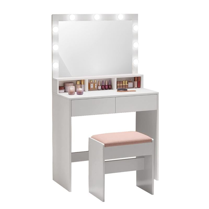 LUCY Set Τουαλέτα με Σκαμπό, Απόχρωση Άσπρο, Καθρέπτης LED & θύρα USB