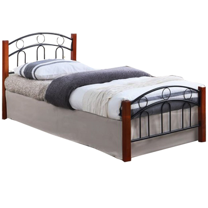 NORTON Κρεβάτι Διπλό, για Στρώμα 160x200cm, Μέταλλο Βαφή Μαύρο, Ξύλο Καρυδί