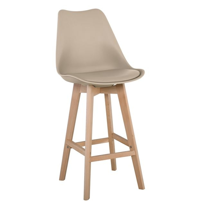 MARTIN Σκαμπό BAR Οξιά Φυσικό, PP-Pu Sand Beige, Μονταρισμένη Ταπετσαρία