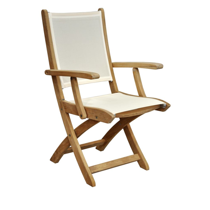 METRO Πτυσσόμενη Πολυθρόνα Teak Με Textiline Εκρού 57,5x66x92,5cm