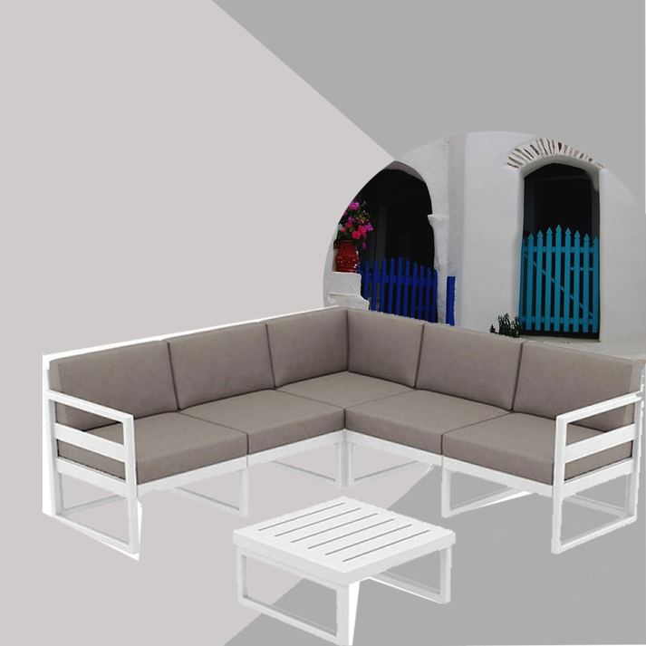 MYKONOS ΓΩΝΙΑ SET WHITE ΜΕ ΜΑΞΙΛΑΡΙΑ ΠΟΛ/ΝΙΟΥ (+ΤΡΑΠ.65εκ.)