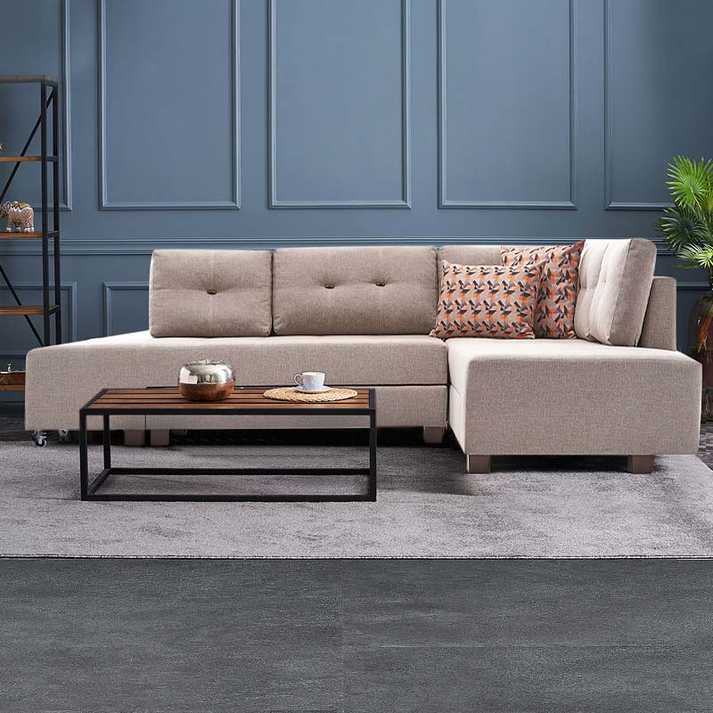 Γωνιακός καναπές - κρεβάτι Manama δεξιά γωνία υφασμάτινος χρώμα κρεμ 280x206x85εκ.