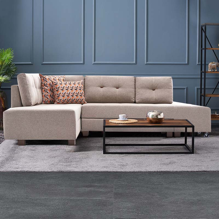 Γωνιακός καναπές - κρεβάτι Manama αριστερή γωνία υφασμάτινος χρώμα κρεμ 280x206x85εκ.