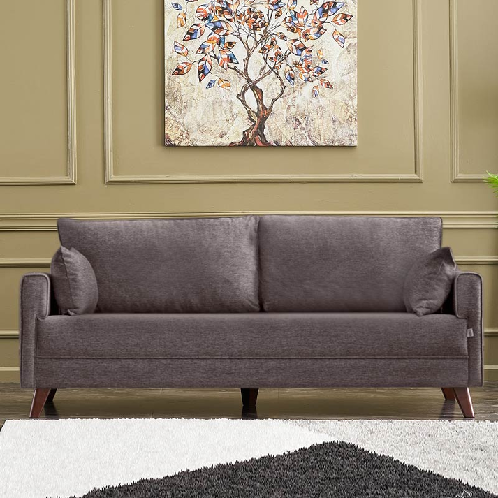 Καναπές Bella τριθέσιος υφασμάτινος χρώμα καφέ 208x81x85εκ.