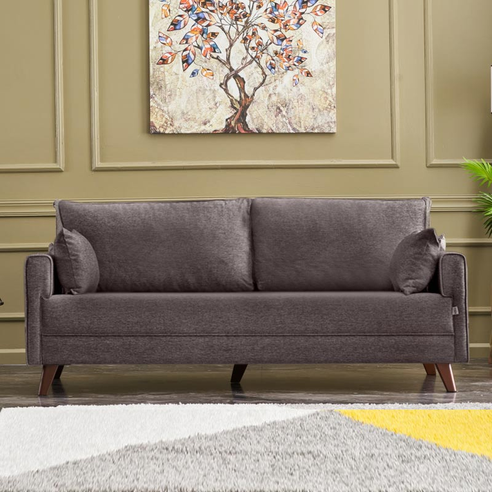 Καναπές - κρεβάτι Bella τριθέσιος υφασμάτινος χρώμα καφέ 208x81x85εκ.