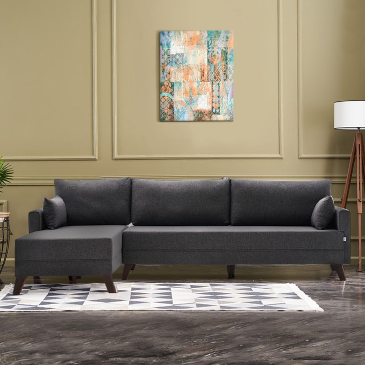 Γωνιακός καναπές Bella αριστερή γωνία υφασμάτινος χρώμα ανθρακί 275x165x85εκ.