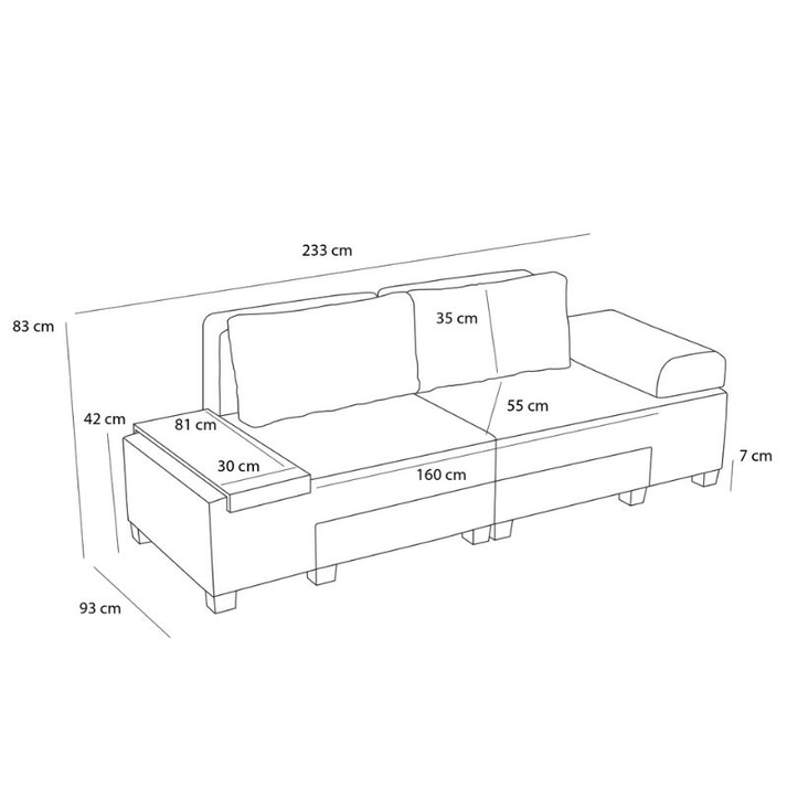 Καναπές - κρεβάτι πολυμορφικός Perenna τριθέσιος υφασμάτινος χρώμα ανθρακί 233x93x83εκ.