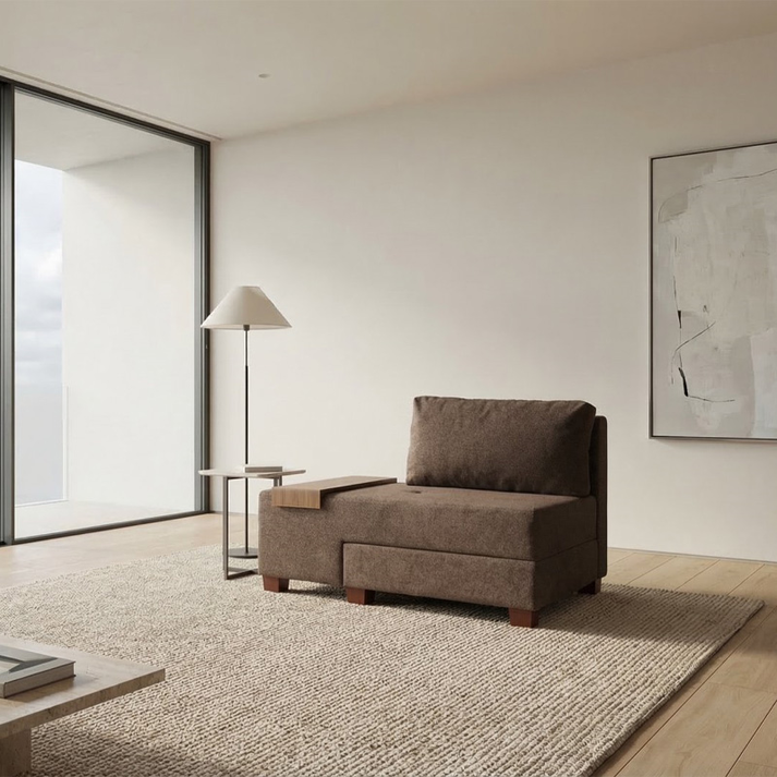 Πολυθρόνα - κρεβάτι Perenna υφασμάτινη χρώμα καφέ 116x93x83εκ.