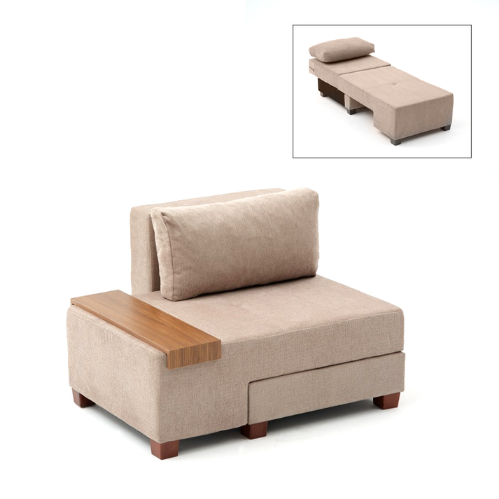 Πολυθρόνα - κρεβάτι Perenna υφασμάτινη χρώμα μπεζ 116x93x83εκ.